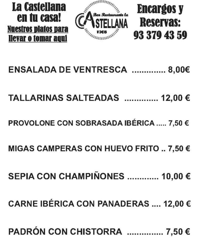 NUESTRAS SUGERENCIAS DEL DÍA lacastellana #tapas#elprat